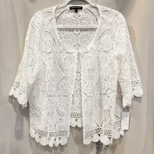 Chris McLaughlin White Lace Coquette Open Front Shrug Cardigan Size 2X 19362
